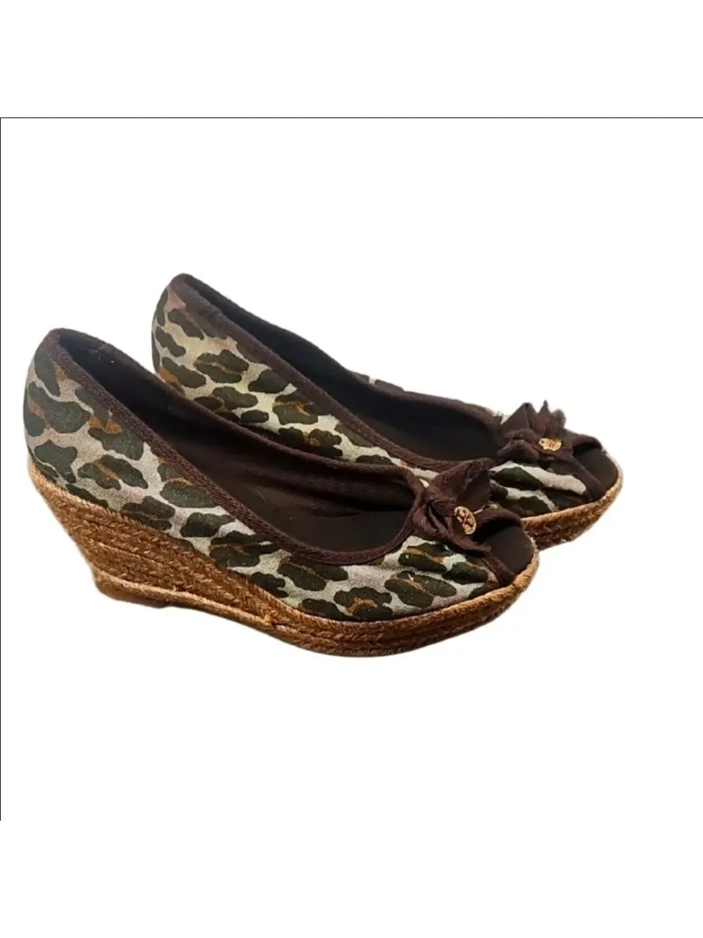 Tory Burch Leopard Wedge Peep Toe Shoes Size 11B